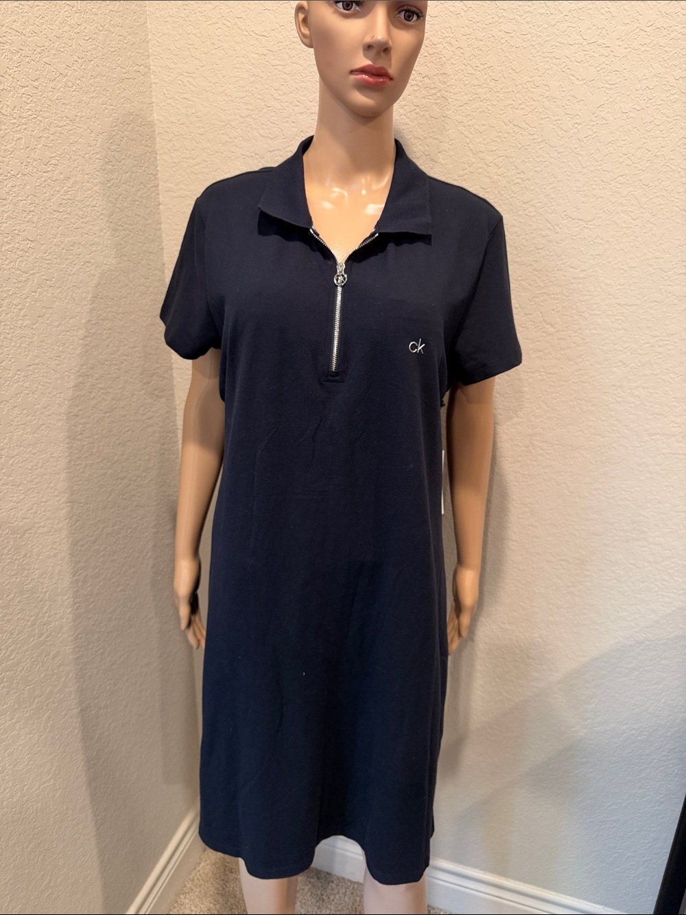 NWT Calvin Klein Dark Navy Zip Polo Dress